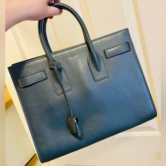 EUC YSL Saint Laurent Sac de Jour Blue/Gray Leather Bag - Picture 4 of 17